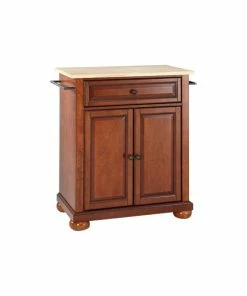 Crosley Alexandria Natural Wood Top Portable Kitchen Island, Classic Cherry Finish