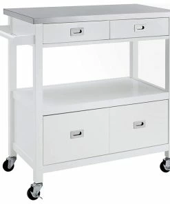 Decorn Modern Kitchen Cart, Stainless Steel Top And Spacious Drawer, Glossy White