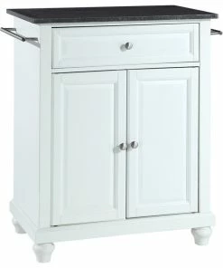 Crosley Cambridge Solid Black Granite Top Portable Kitchen Island, White Finish