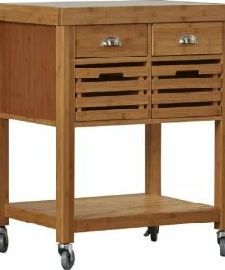Boraam Industries, Inc. Kenta Bamboo Kitchen Cart With Stainless Steel Top