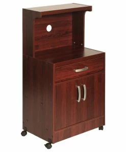 Better Home Products Shelby Kitchen Wooden Microwave Cart In Mahogany