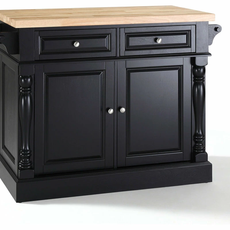 Crosley Butcher Block Top Kitchen Island, Black Finish 4 Crosley Butcher Block Top Kitchen Island, Black Finish - Image 2