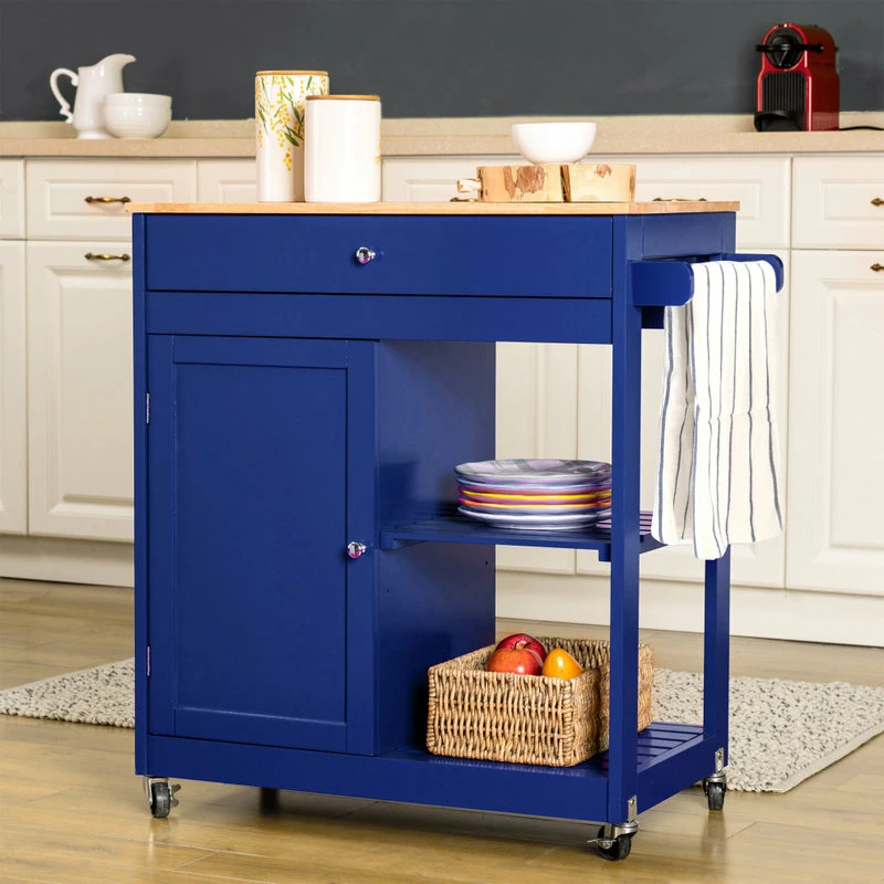 Glitzhome 34.25''H Wooden Basic Kitchen Island, 1 Drawer And 1 Door And 2 Tier, Navy Blue 10 Glitzhome 34.25''H Wooden Basic Kitchen Island, 1 Drawer And 1 Door And 2 Tier, Navy Blue - Image 8