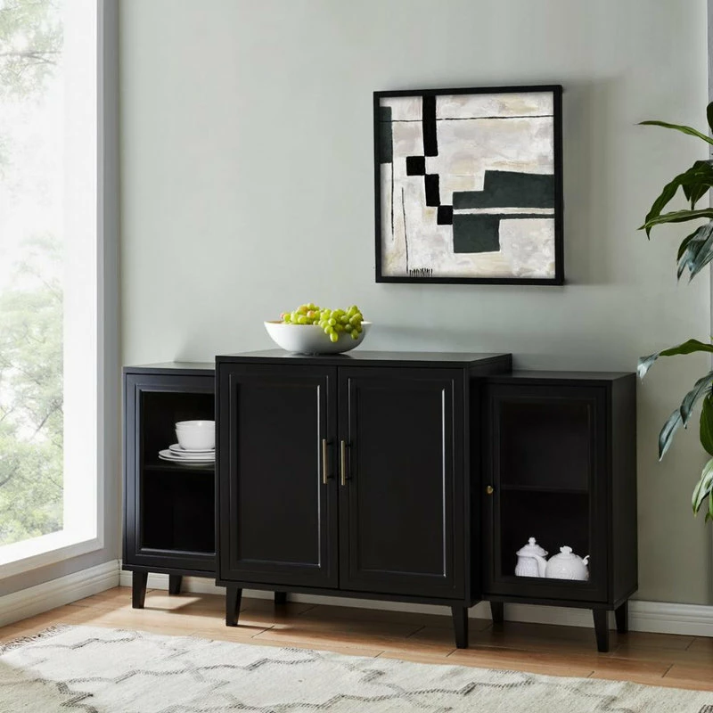 Walker Edison 62 4-Door Tiered Modern Sideboard - Black 6 Walker Edison 62 4-Door Tiered Modern Sideboard - Black - Image 4