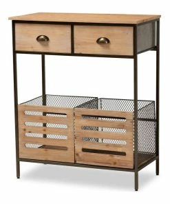 Baxton Studio Oak Brown Wood And Black Metal 2-Drawer Kitchen Storage Cabinet