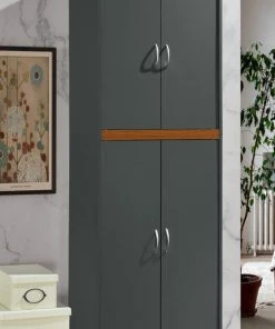 Hodedah Import Inc. 4-Door Kitchen Pantry With 4-Shelves, 5-Compartments, Gray-Oak -Coast2Coast shop 07512ee00112b696 1953 w800 h800 b0 p0