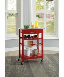 Linon Home Decor Products Linon Natalie Wood Stainless Steel Top Kitchen Cart In Red -Coast2Coast shop 078152b50c12962c 5274 w800 h800 b0 p0