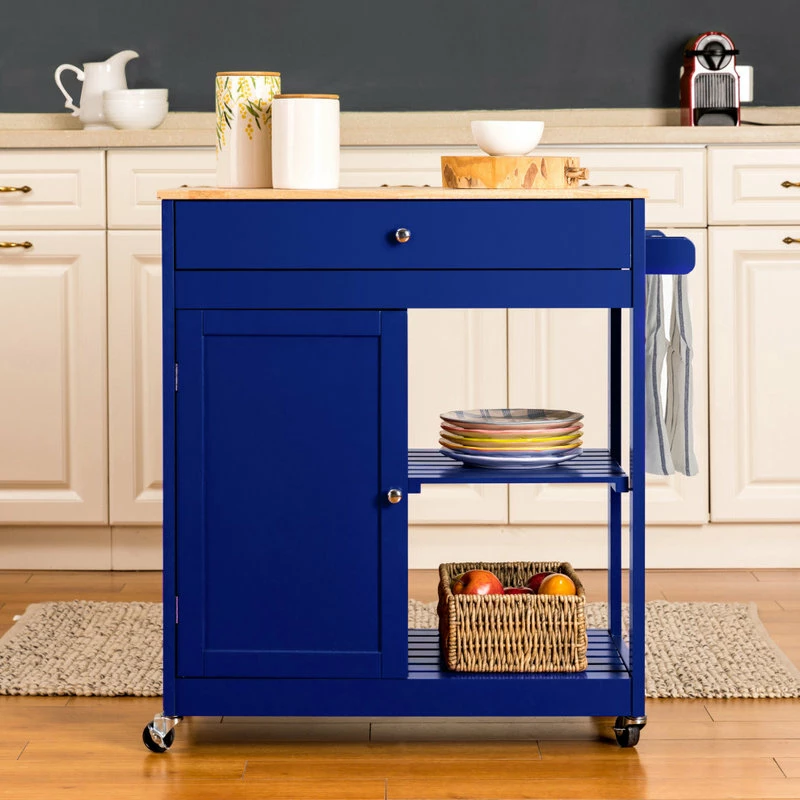 Glitzhome 34.25''H Wooden Basic Kitchen Island, 1 Drawer And 1 Door And 2 Tier, Navy Blue 11 Glitzhome 34.25''H Wooden Basic Kitchen Island, 1 Drawer And 1 Door And 2 Tier, Navy Blue - Image 9