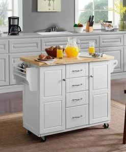 Crosley Elliott Kitchen Cart, White With Natural Top -Coast2Coast shop 0a315ee10bedd704 7641 w800 h800 b0 p0