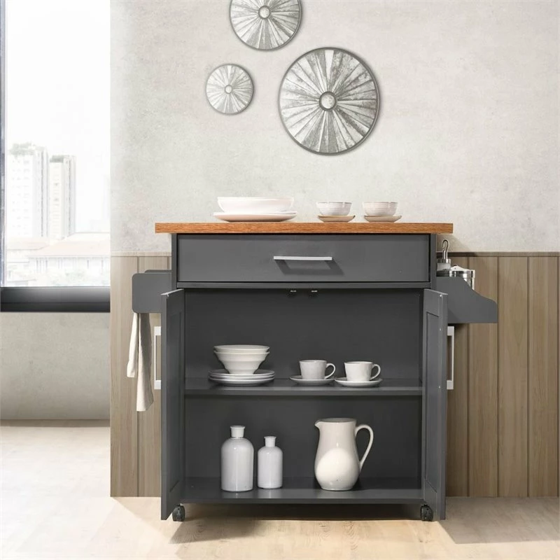 Hodedah Import Inc. Hodedah Kitchen Island With Spice Rack Plus Towel Holder In Gray-Oak Wood 5 Hodedah Import Inc. Hodedah Kitchen Island With Spice Rack Plus Towel Holder In Gray-Oak Wood - Image 3
