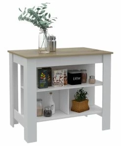 DEPOT ESHOP LLC Delos Kitchen Island, White / Honey -Coast2Coast shop 1021123c00902e69 4901 w800 h800 b1 p0