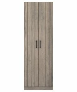 Decorn Freestanding Pantry Cabinet, 2 Doors With Adjustable & Fixed Shelves, Gray Oak