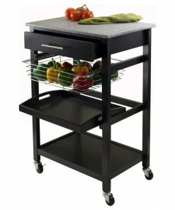 Winsome Wood Transitional Black Granite And Wood Utility Cart 20322 -Coast2Coast shop 12513e2d0da3909d 7913 w800 h800 b1 p0