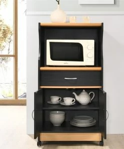 Hodedah Import Inc. Hodedah Microwave Contemporary Wooden Kitchen Cart In Black-Beige Finish -Coast2Coast shop 1501b2620c18107b 6820 w800 h800 b0 p0