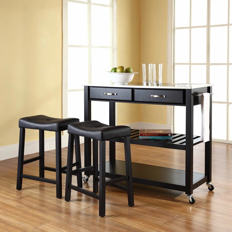 Crosley Stainless Steel Top Kitchen Cart With Saddle Stools In Black 6 Crosley Stainless Steel Top Kitchen Cart With Saddle Stools In Black - Image 4