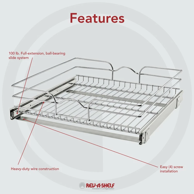 Rev-A-Shelf Single Tier Bottom Mount Pull Out Steel Wire Organizer, 21" 4 Rev-A-Shelf Single Tier Bottom Mount Pull Out Steel Wire Organizer, 21" - Image 2