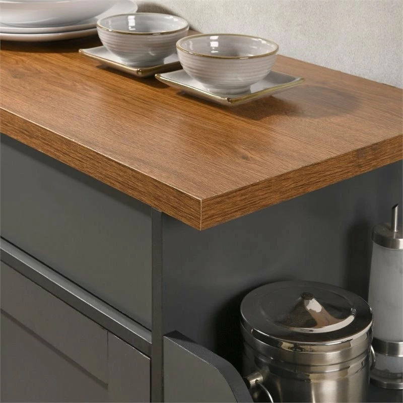 Hodedah Import Inc. Hodedah Kitchen Island With Spice Rack Plus Towel Holder In Gray-Oak Wood 7 Hodedah Import Inc. Hodedah Kitchen Island With Spice Rack Plus Towel Holder In Gray-Oak Wood - Image 5
