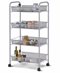 Costway 4 Tier Storage Rack Trolley Cart Home Kitchen Organizer Baskets Sliver -Coast2Coast shop 18f15ad30be914e0 9918 w800 h800 b1 p0