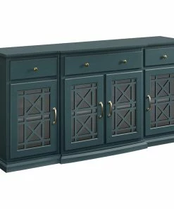 Decorn Transitional Sideboard, Drawers & Cabinet Doors With Fretwork Detail, Dark Teal