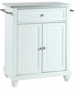 Crosley Cambridge Stainless Steel Top Portable Kitchen Island, White Finish