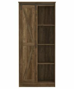 Decorn Farmhouse Pantry, Sliding Barn Door And Multiple Storage Shelves, Knotty Oak