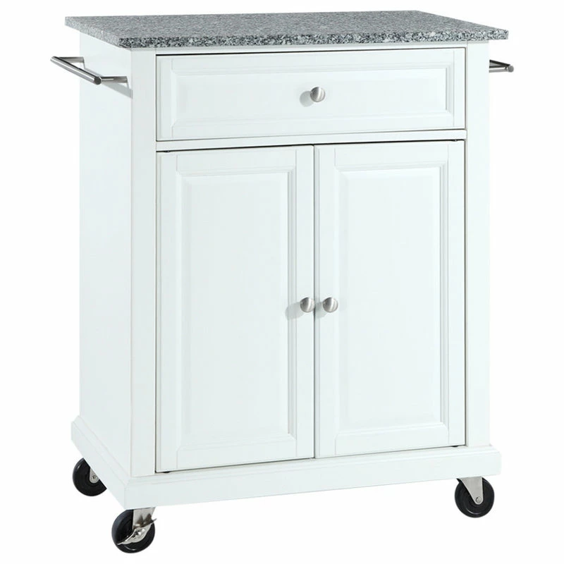 Crosley Solid Granite Top Portable Kitchen Cart/Island, White Finish 3 Crosley Solid Granite Top Portable Kitchen Cart/Island, White Finish