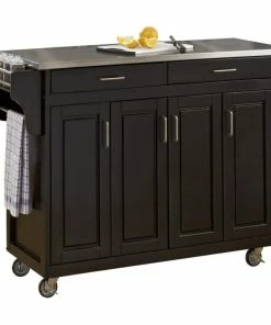 Decor Love Contemporary Kitchen Cart, Industrial Caster Wheels & Stainless Steel Top, Black