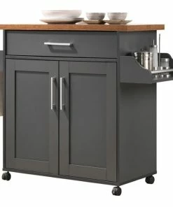 Hodedah Import Inc. Hodedah Kitchen Island With Spice Rack Plus Towel Holder In Gray-Oak Wood