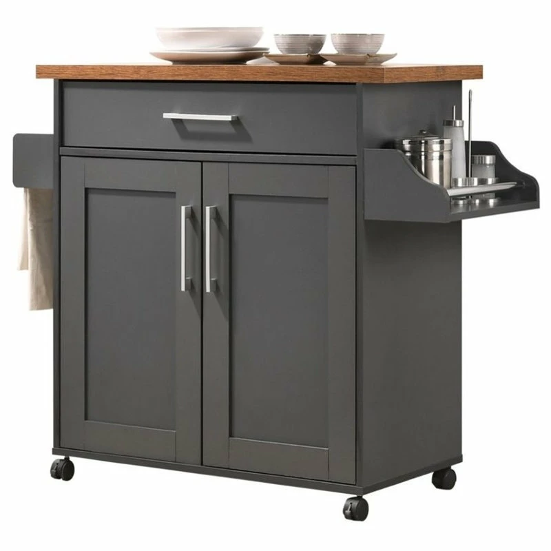 Hodedah Import Inc. Hodedah Kitchen Island With Spice Rack Plus Towel Holder In Gray-Oak Wood 3 Hodedah Import Inc. Hodedah Kitchen Island With Spice Rack Plus Towel Holder In Gray-Oak Wood