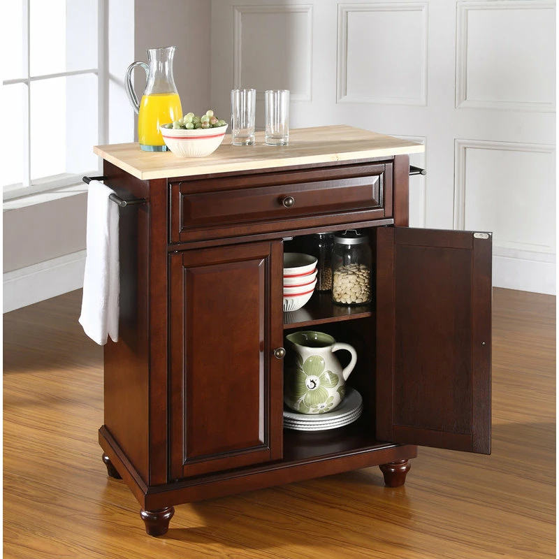 Crosley Cambridge Natural Wood Top Portable Kitchen Island, Vintage Mahogany Finish 6 Crosley Cambridge Natural Wood Top Portable Kitchen Island, Vintage Mahogany Finish - Image 4