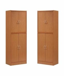 Home Square Kitchen Pantry With 4 Shelf 5 Compartments Set In Cherry (Set Of 2)