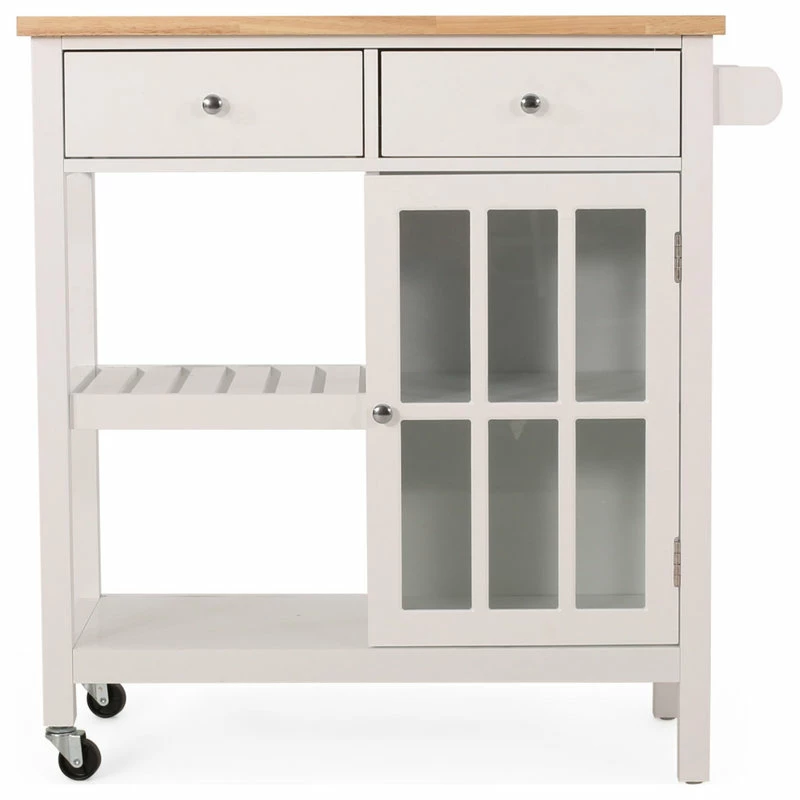 GDFStudio Marlon Kitchen Cart With Wheels, White, Natural 3 GDFStudio Marlon Kitchen Cart With Wheels, White, Natural
