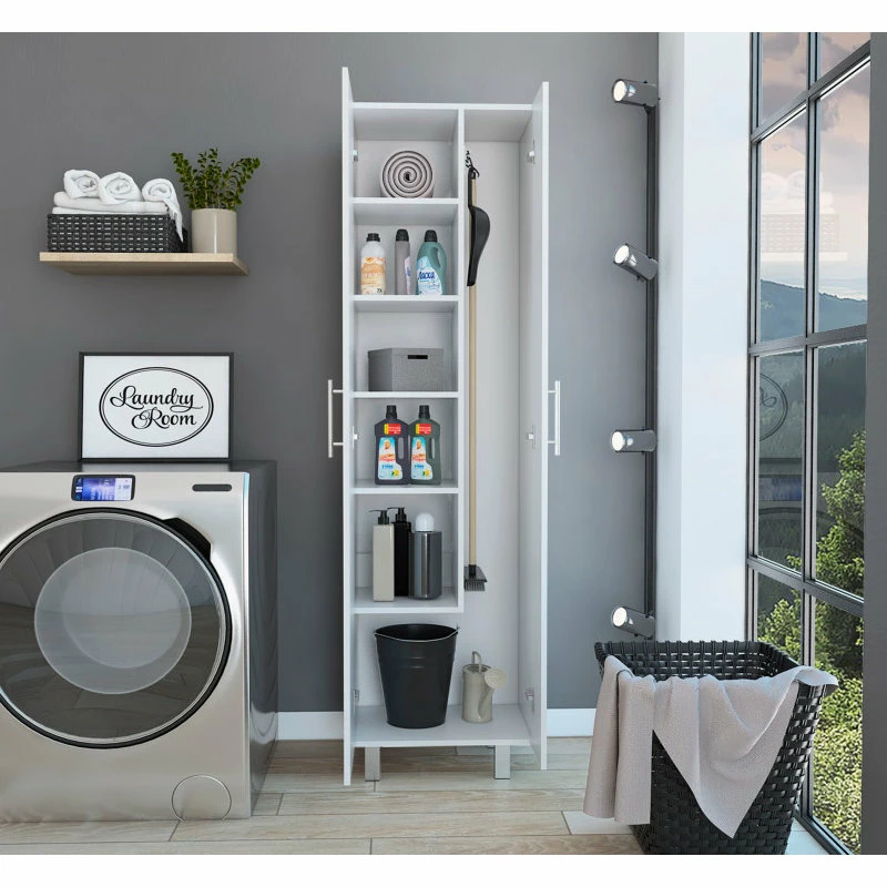 FM FURNITURE Norway Broom Closet Pantry, White 5 FM FURNITURE Norway Broom Closet Pantry, White - Image 3