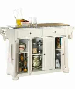 Crosley Alexandria Solid Granite Top Kitchen Island, White Finish