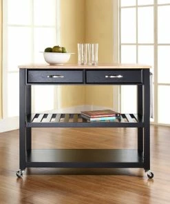 Crosley Natural Wood Top Kitchen Cart/Island With Optional Stool Storage, Black Finish -Coast2Coast shop 2761d47506463d3e 0208 w800 h800 b0 p0