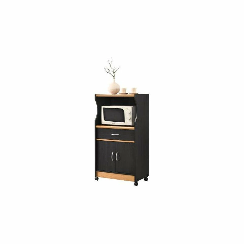 Hodedah Import Inc. Microwave Kitchen Cart, Black-Beech 3 Hodedah Import Inc. Microwave Kitchen Cart, Black-Beech