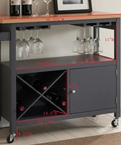 Pilaster Designs Jose Portable Kitchen Island Serving Cart With Storage Cabinet & Wine Rack, Gray -Coast2Coast shop 284144f5091b24fc 9478 w800 h800 b0 p0