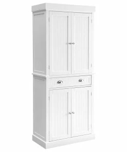 Decorn Classic Pantry Storage Cabinet, 2 Large Cabinets And Center Drawer, White Finish