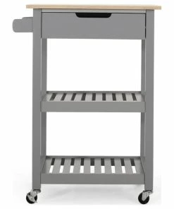 GDFStudio Tattnall Dade Kitchen Cart With Wheels, Grey/Natural