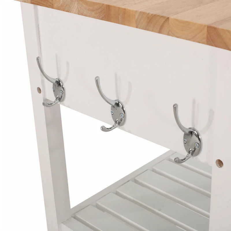 GDFStudio Marlon Kitchen Cart With Wheels, White, Natural 10 GDFStudio Marlon Kitchen Cart With Wheels, White, Natural - Image 8