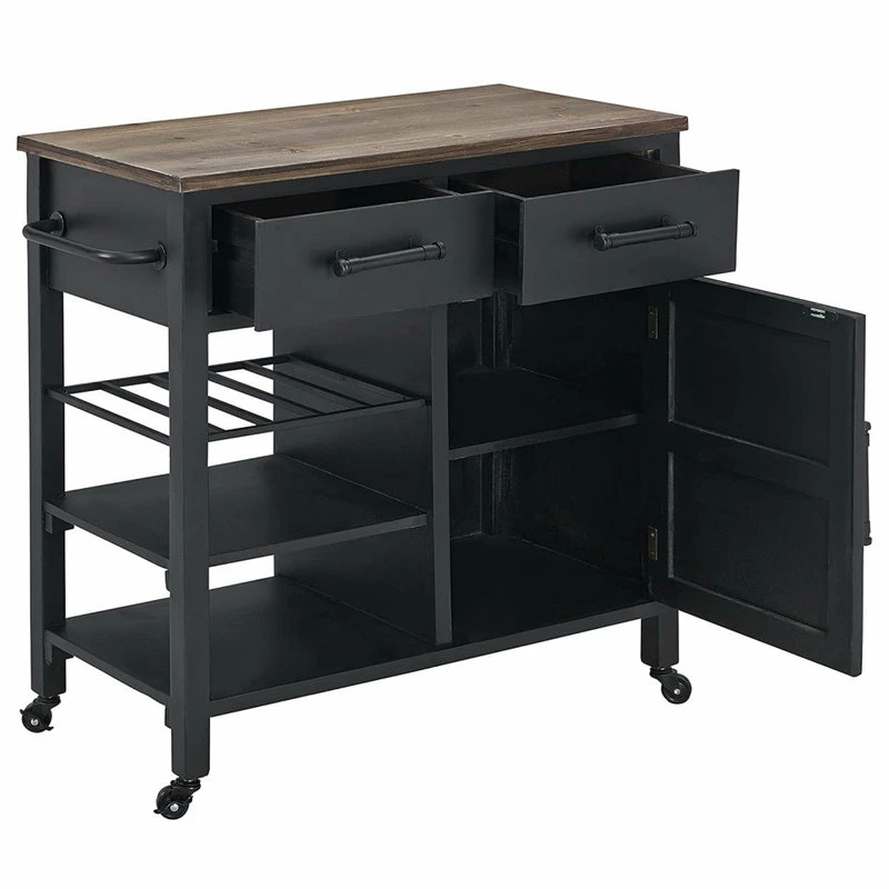 Decorn Farmhouse Kitchen Cart, Rustic Brown Top & Black Body With Plenty Storage Space 5 Decorn Farmhouse Kitchen Cart, Rustic Brown Top & Black Body With Plenty Storage Space - Image 3