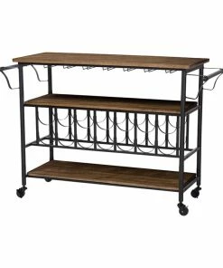 Baxton Studio Bradford Textured Metal, Distressed Wood Mobile Kitchen Cart, Black And Brown