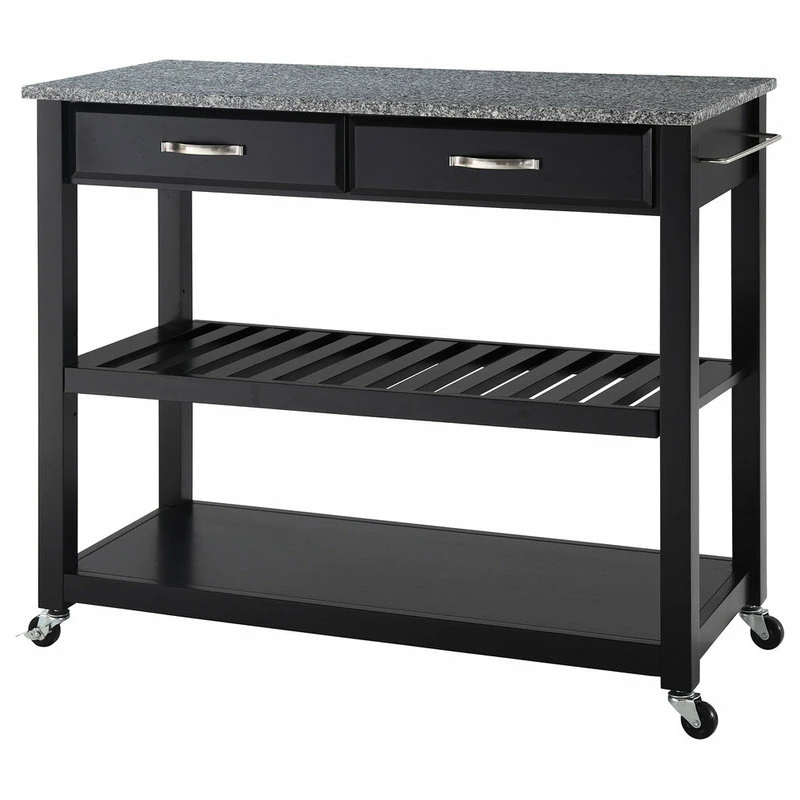 Crosley Solid Granite Top Kitchen Cart/Island, Optional Stool Storage, Black 3 Crosley Solid Granite Top Kitchen Cart/Island, Optional Stool Storage, Black