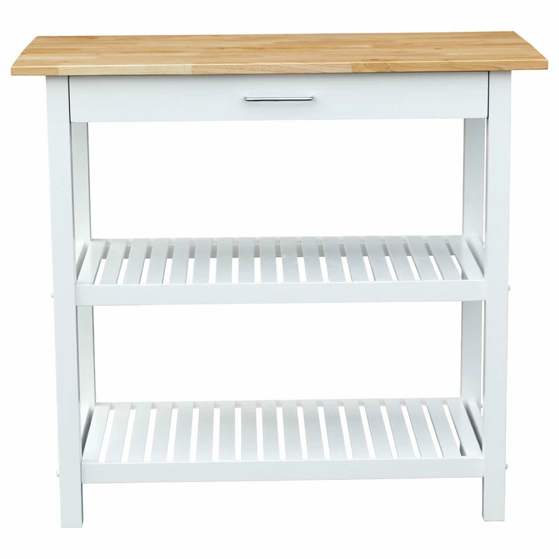 Casual Home Kitchen Island With Solid Wood Top, White 4 Casual Home Kitchen Island With Solid Wood Top, White - Image 2