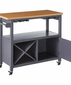 Pilaster Designs Jose Portable Kitchen Island Serving Cart With Storage Cabinet & Wine Rack, Gray -Coast2Coast shop 3271c4060e1b52ee 9478 w800 h800 b1 p0