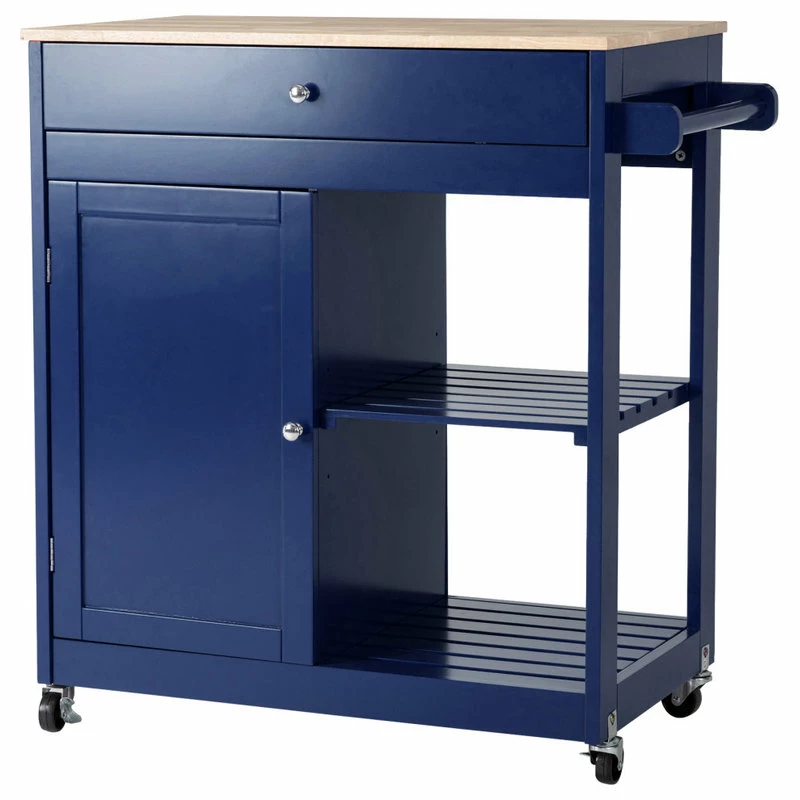 Glitzhome 34.25''H Wooden Basic Kitchen Island, 1 Drawer And 1 Door And 2 Tier, Navy Blue 3 Glitzhome 34.25''H Wooden Basic Kitchen Island, 1 Drawer And 1 Door And 2 Tier, Navy Blue