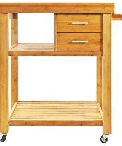 Clevr Rolling Bamboo Wood Kitchen Island Cart Trolley, Cabinet W/ Towel Rack & Drawers