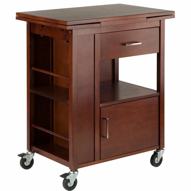 Winsome Gregory Transitional Solid Wood Kitchen Cart In Walnut 3 Winsome Gregory Transitional Solid Wood Kitchen Cart In Walnut
