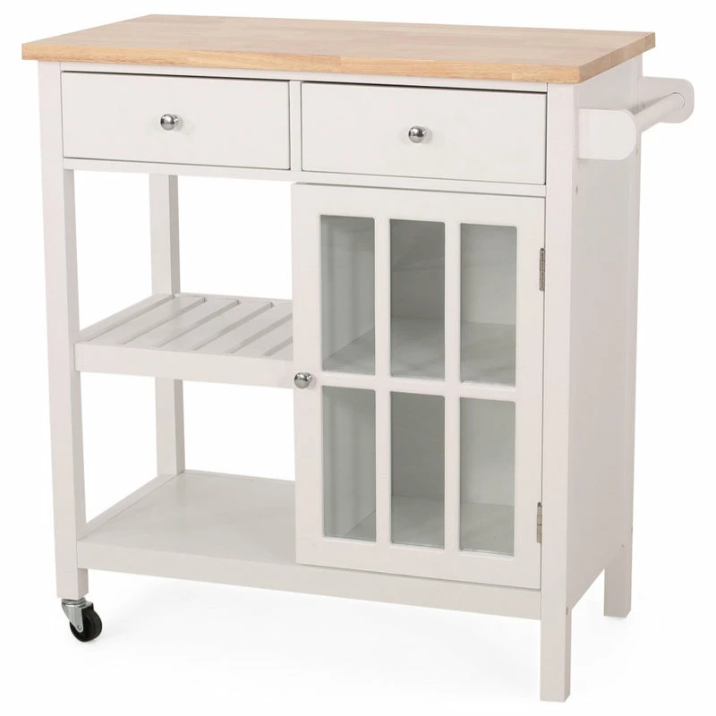 GDFStudio Marlon Kitchen Cart With Wheels, White, Natural 7 GDFStudio Marlon Kitchen Cart With Wheels, White, Natural - Image 5