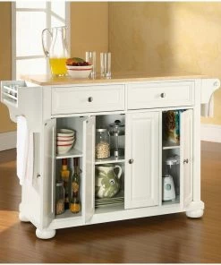 Crosley Alexandria Natural Wood Top Kitchen Island, White Finish -Coast2Coast shop 39a181d5064632ba 2038 w800 h800 b0 p0